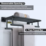 20-Inch Black Towel Rail Wall Mounted 304 Stainless Steel Towel Rack Shelves