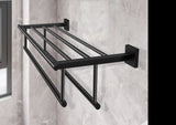 20-Inch Black Towel Rail Wall Mounted 304 Stainless Steel Towel Rack Shelves