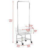 3 Tier Rolling Chrome Metal Laundry Cart with Hanging Bar