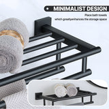 20-Inch Black Towel Rail Wall Mounted 304 Stainless Steel Towel Rack Shelves