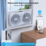 3-Speed Twin Window Fan with Removable Bug Screen Auto-Locking Expanders