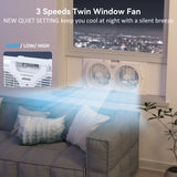 3-Speed Twin Window Fan with Removable Bug Screen Auto-Locking Expanders
