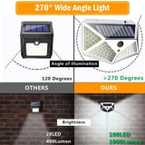 Solar Light Outdoor 100 LED Wall Lamp PIR Motion Sensor Lamp Waterproof