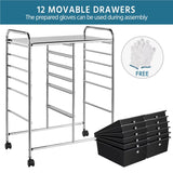 12 Drawer Rolling Storage Cart Organizer with Lockable Wheels