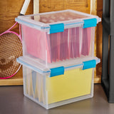 32 Qt Gasket Box Clear Base Lid Blue Aquarium Set of 4 Plastic Storage Box