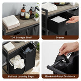 35.8-Inches Rolling Laundry Storage Basket with 2 Laundry Bags, 1 Storage Rack, and Drawer