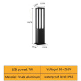 Waterproof LED Long Lawn Lamp 7W 85~265V Finale Aluminum Square Street Light