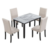 5-Piece Dining Table Set, Marble Veneer Top Kitchen Table Set with 4 Thicken
