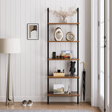 Homfa 5 Tier Ladder Shelf, 72.6’’ Height Wall-Mounted Bookshelf Industrial Display Storage