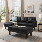 Leather Sectional Sofa Bed, Sofa Chaise Lounge 3-Seat Sectional Couch Set with Ottoman Bench