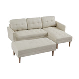 Leather Sectional Sofa Bed, Sofa Chaise Lounge 3-Seat Sectional Couch Set with Ottoman Bench