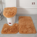 3PCS Flannel Anti Slip Shower Carpets Sets Bathroom Bathmat Set Toilet Rugs