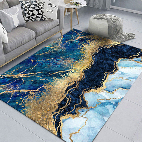 Blue Gilt Marble Rugs Living Room Luxury Room Decor Bedroom Carpet