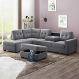 3 Piece Sectional Sofa Microfiber with Reversible Chaise Lounge Storage Ottoman