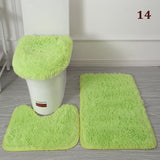 3PCS Flannel Anti Slip Shower Carpets Sets Bathroom Bathmat Set Toilet Rugs