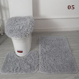 3PCS Flannel Anti Slip Shower Carpets Sets Bathroom Bathmat Set Toilet Rugs