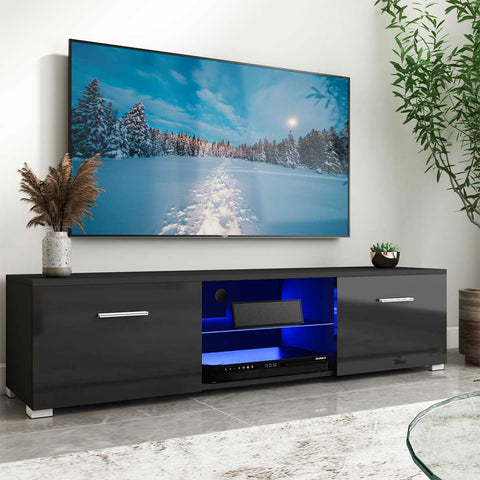 LED TV Tables for Living Room 57 Inch, Cabinet Stands 2 Drawers and Glass Shelves