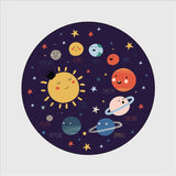 Cartoon Space Planet Pattern Round Carpet Rugs for Children Rooms