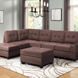 3 Piece Sectional Sofa Microfiber with Reversible Chaise Lounge Storage Ottoman