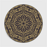 Retro Black And Gold Flowers Round Carpet Lotus Chair Floor Mat Soft Carpets