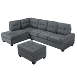 3 Piece Sectional Sofa Microfiber with Reversible Chaise Lounge Storage Ottoman