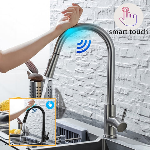 Kitchen Faucet Pull Out Brushed Nickle Sensor Stainless Steel Black Smart