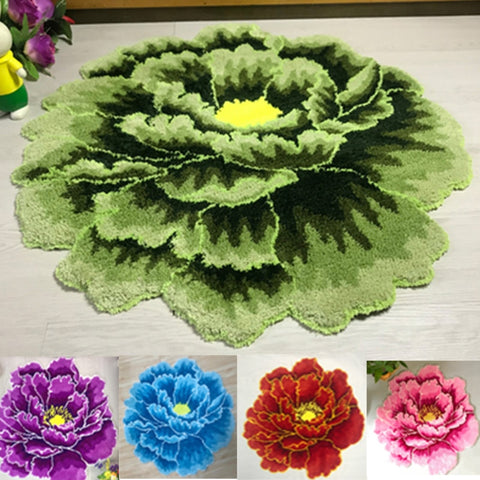 Small carpet soft mat flower rug art rug flocking peony rug flower rug