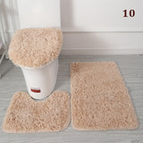 3PCS Flannel Anti Slip Shower Carpets Sets Bathroom Bathmat Set Toilet Rugs