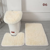 3PCS Flannel Anti Slip Shower Carpets Sets Bathroom Bathmat Set Toilet Rugs