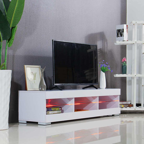 57-inch RGB LED TV Unit Cabinet Stands with 6 Open Drawers TV Bracket