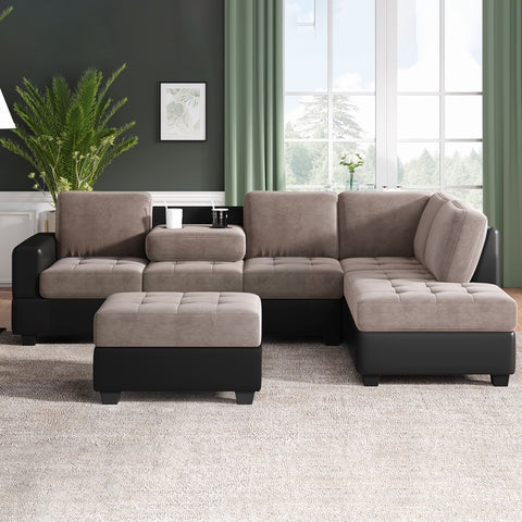 Convertible Sectional Sofa With Reversible Chaise, L Shaped Couch Set With Storage Ottoman