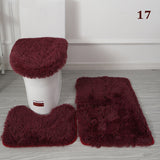 3PCS Flannel Anti Slip Shower Carpets Sets Bathroom Bathmat Set Toilet Rugs