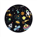 Cartoon Space Planet Pattern Round Carpet Rugs for Children Rooms