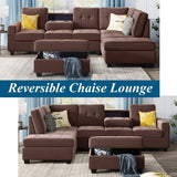 3 Piece Sectional Sofa Microfiber with Reversible Chaise Lounge Storage Ottoman