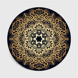 Retro Black And Gold Flowers Round Carpet Lotus Chair Floor Mat Soft Carpets