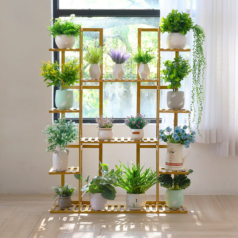 9Tier Bamboo 17Potted Plant Stand Rack Multiple Flowerpot Holder Shelf Indoor Outdoor