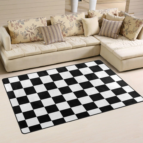 Non-slip Area Rugs Pad Cover Black White Checkered Pattern Floor Mat