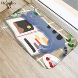 Cartoon Cat Printed Flannel Soft Door Mat Floor Mats Bath Kitchen Carpet