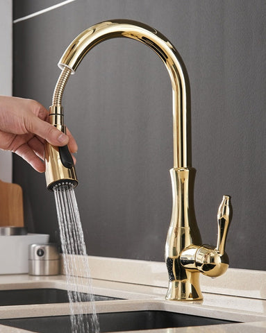 Kitchen Faucets Silver Single Handle Pull Out Kitchen Tap Single Hole Handle Swivel Degree
