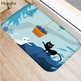 Cartoon Cat Printed Flannel Soft Door Mat Floor Mats Bath Kitchen Carpet