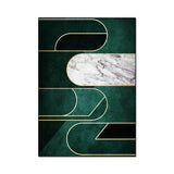 Luxury Deep Emerald Green Carpets Geometric Gold Lines White Marble Mosaic