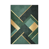 Luxury Deep Emerald Green Carpets Geometric Gold Lines White Marble Mosaic