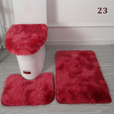 3PCS Flannel Anti Slip Shower Carpets Sets Bathroom Bathmat Set Toilet Rugs