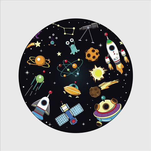 Cartoon Space Planet Pattern Round Carpet Rugs for Children Rooms