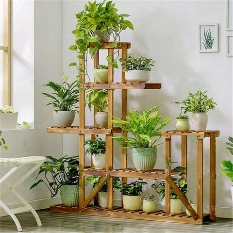 6-Tiered Wood Plant Flower Stand Shelf Planter Pots Shelves Rack Holder Display