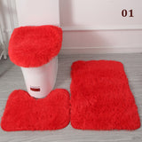 3PCS Flannel Anti Slip Shower Carpets Sets Bathroom Bathmat Set Toilet Rugs