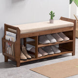 Natural Bamboo Shoe Storage Rack Bench with 2-Tier Cushion Seat Living Room Shoe