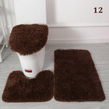 3PCS Flannel Anti Slip Shower Carpets Sets Bathroom Bathmat Set Toilet Rugs