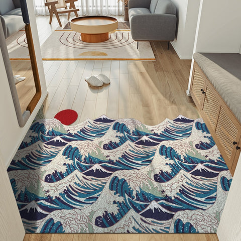 Rubber Washable Rug Non-slip Hallway Carpet Doormat Wave Sun Waterproof