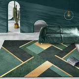 Luxury Deep Emerald Green Carpets Geometric Gold Lines White Marble Mosaic